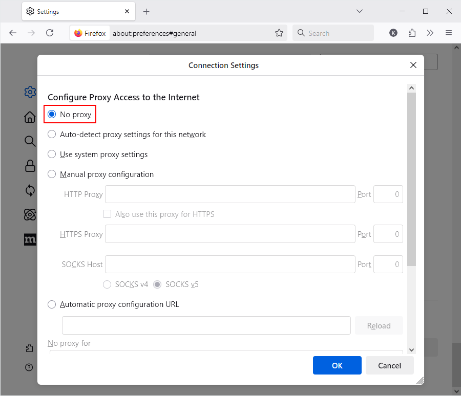 Firefox No proxy
